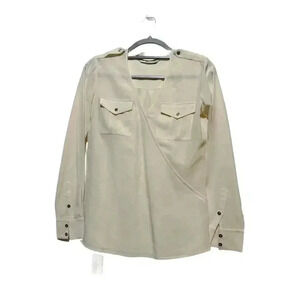 Trina Turk Women's Ivory Silk Button-Up Blouse M Long Sleeve Quiet Luxury Career